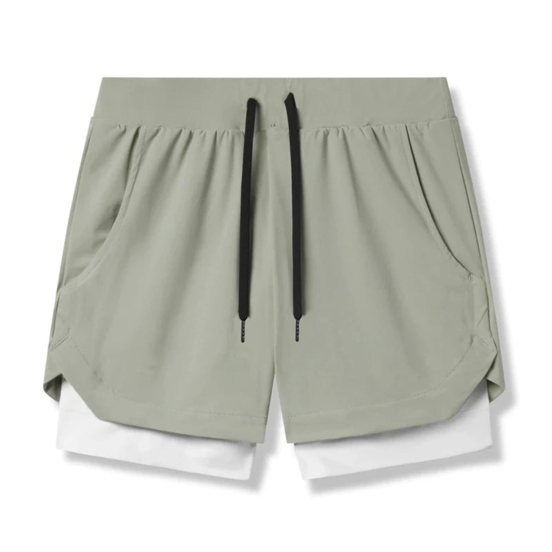 Men's 2-in-1 Running Shorts Quick Dry Gym Sports Shorts Double Layer Breathable Beach Fitness Inner Lining Summer 2025