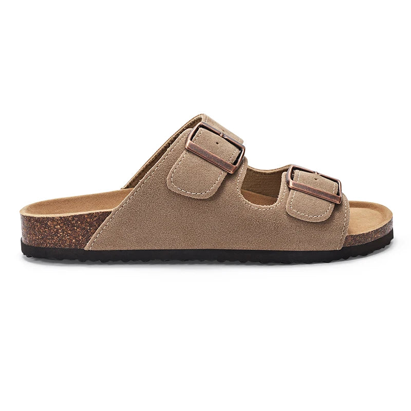 KIDMI Cork Clogs Slippers For Women Cork Footbed Beach Sandals Outdoor Suede Clogs Sandals With Adjustable Buckle Men Sandals