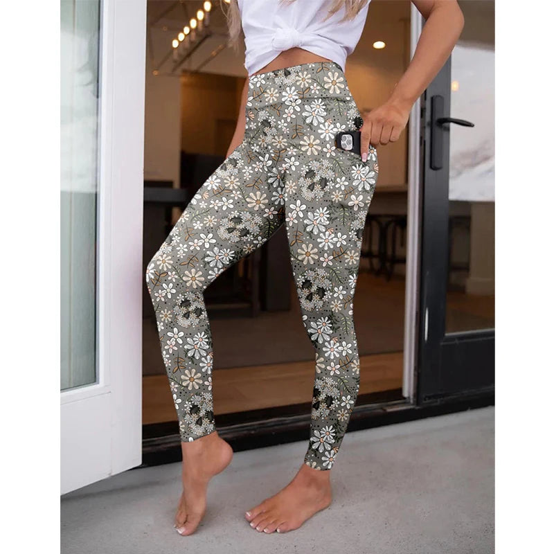 LETSFIND High Waist Women's Fitness Leggings 3D Digital Print Sexy Pockert Elastic Pants Fashionable Gym Trousers