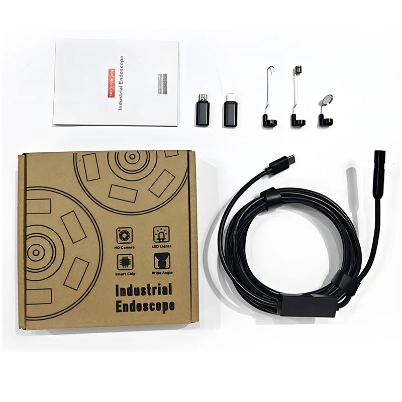 Dodosee 1440p HD Endoscope 3 in 1 Car Inspection Borescope Mini Camera 8mm Lens for Iphone IOS Smart Phone Android Pad Type C