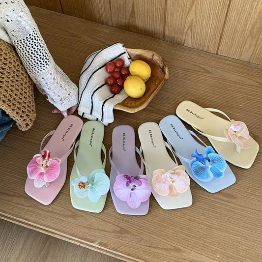 Casual Sweet Butterfly Orchid Slipper Elegant Summer Flower Flip Flops Out Wear Vacation Women's Sandals Outdoor