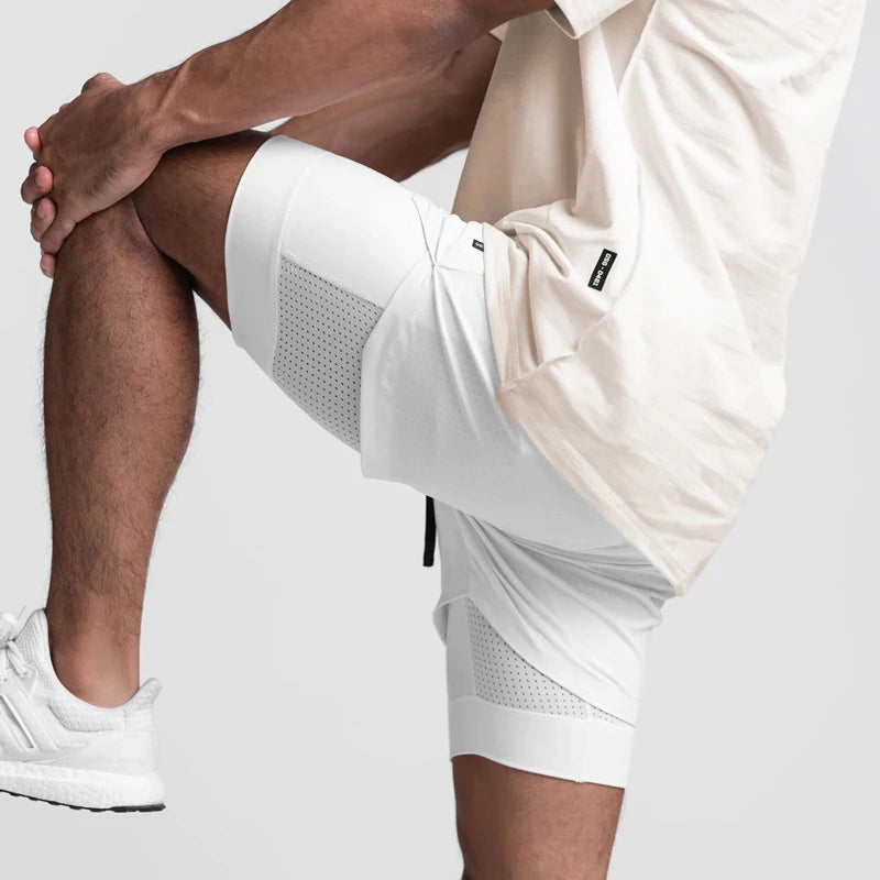 Men's 2-in-1 Running Shorts Quick Dry Gym Sports Shorts Double Layer Breathable Beach Fitness Inner Lining Summer 2025
