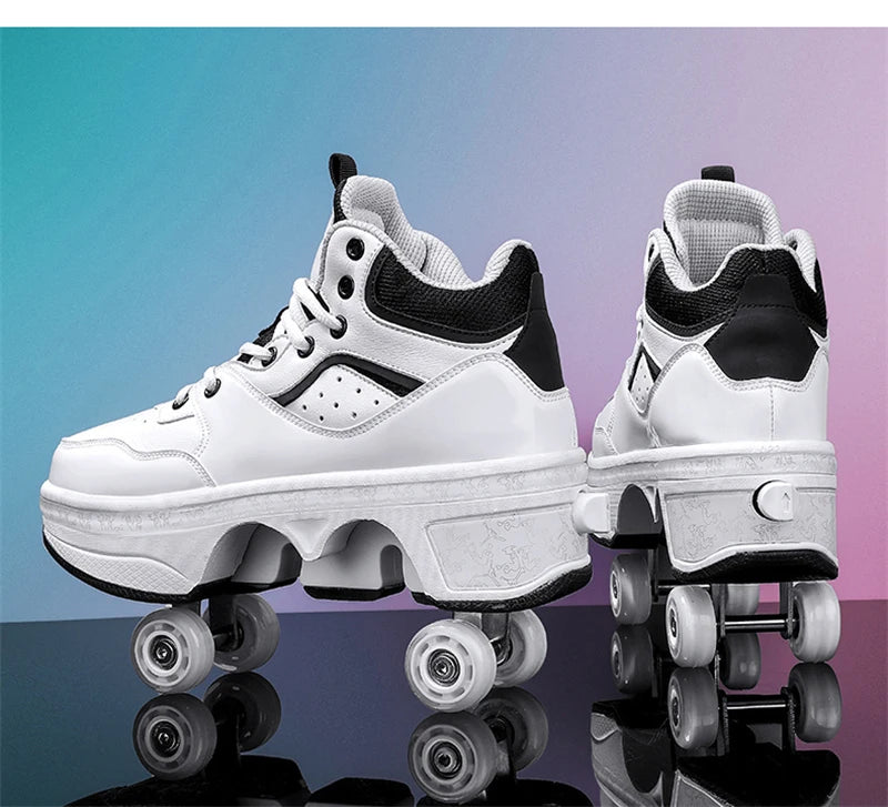 Parkour Shoes 4 Wheels Deformation Roller Skating Shoes Kids Adults Unisex Sneakers Street Urban Fitness FSK Quad Skating Shoes