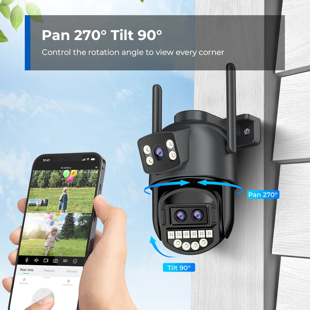 12MP 6K PTZ Wifi Camera 8X Digital Zoom Outdoor Dual Screens Wifi Surveillance Camera Night Vision CCTV IP Security Camera ICSEE