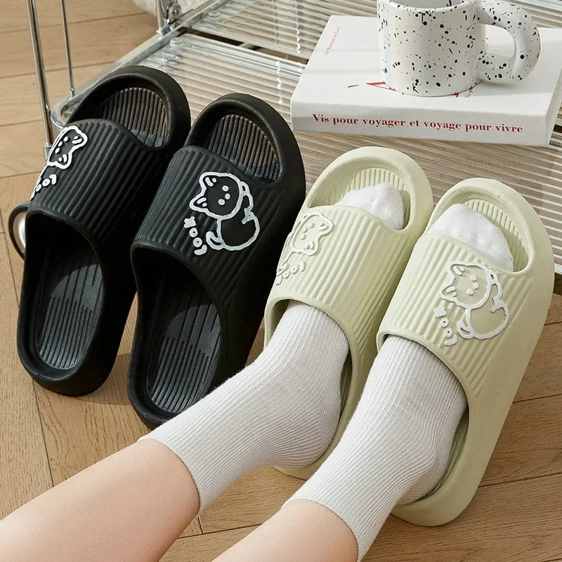 2024 Summer Women Slippers Bath Thick Platform Non-Slip Home Cat Cartoon Flip Flops Beach Sandals Ladies Slides Indoor Outdoor