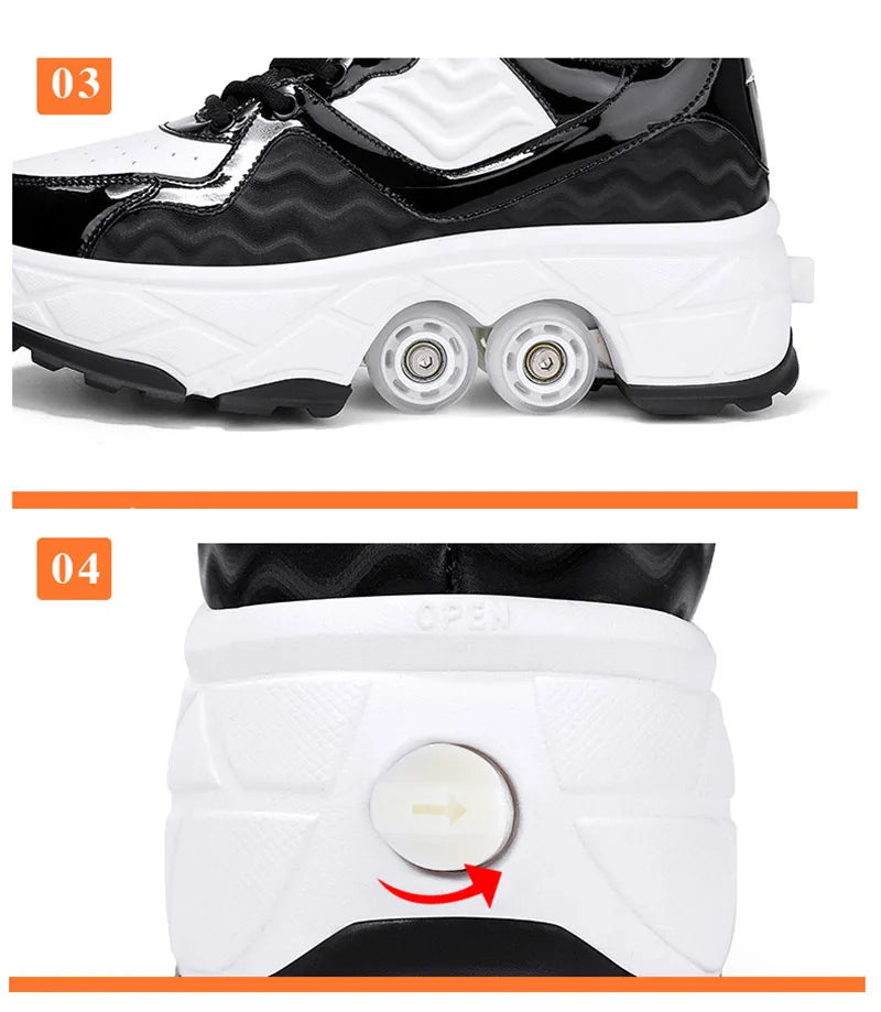 Parkour Shoes 4 Wheels Deformation Roller Skating Shoes Kids Adults Unisex Sneakers Street Urban Fitness FSK Quad Skating Shoes