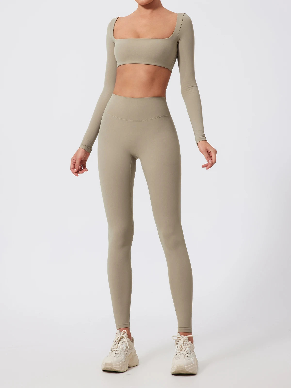 Hearuisavy Summer Quick Dry Square Neck Activewear Women Gym Top Fitness Sports Crop Top Female Casual Long Sleeve Yoga Clothes