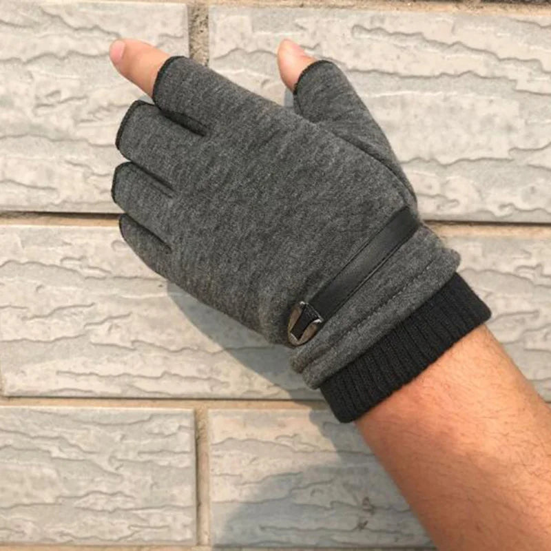 Men Women Winter Outdoor Sport Climbing Fitness Plush Warm Cycling Glove Half Finger Driving Mitten B50