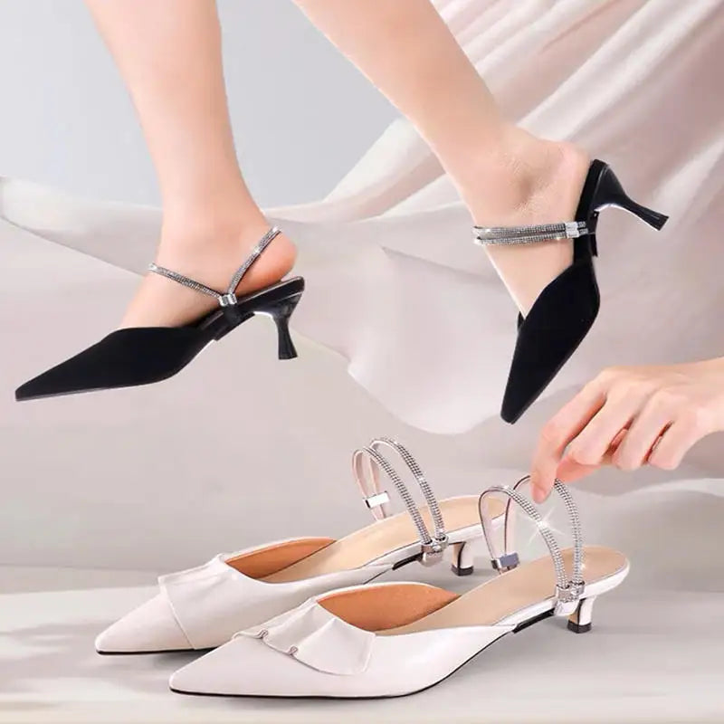 1/2Pairs Rhinestone High Heels Shoes Band Anti-loose Women Diamond Shoelaces Anti-drop Heel Straps Belt Drill Elastic Fixed Belt