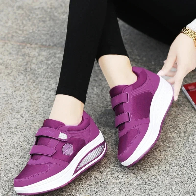 Women's Swing Sneakers Wedge Platform Toning Sports Shoes for Woman Breathable Slimming Fitness Rocking Mom Shoes Thick Sole2024