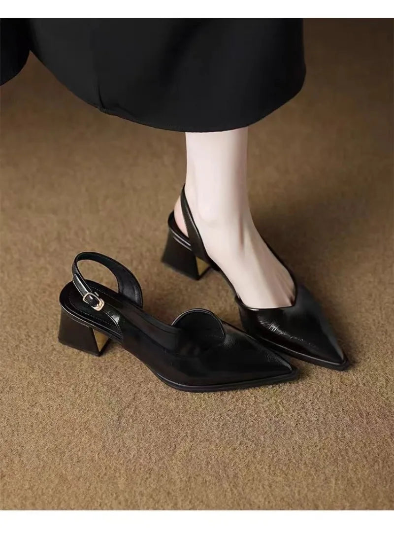 High Heels Sandals Woman Pointed Toe Heeled Shoes Shallow 2025 Summer Trend Loafers Slingback Shoes Elegant Dress Pumps Mujer