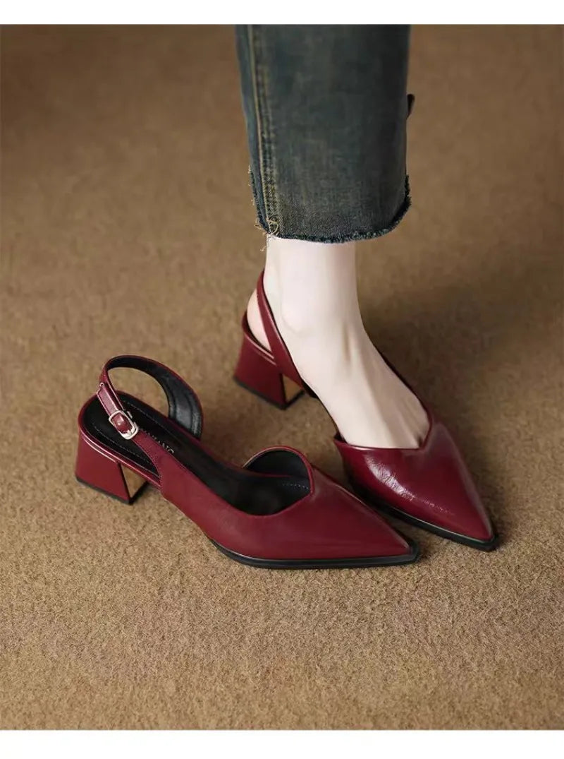 High Heels Sandals Woman Pointed Toe Heeled Shoes Shallow 2025 Summer Trend Loafers Slingback Shoes Elegant Dress Pumps Mujer