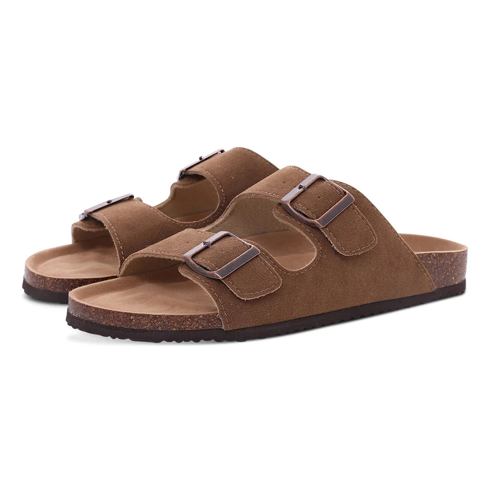 KIDMI Cork Clogs Slippers For Women Cork Footbed Beach Sandals Outdoor Suede Clogs Sandals With Adjustable Buckle Men Sandals