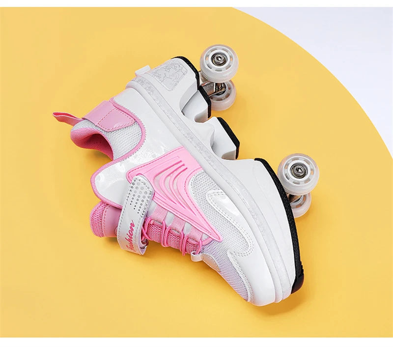 Parkour Shoes 4 Wheels Deformation Roller Skating Shoes Kids Adults Unisex Sneakers Street Urban Fitness FSK Quad Skating Shoes