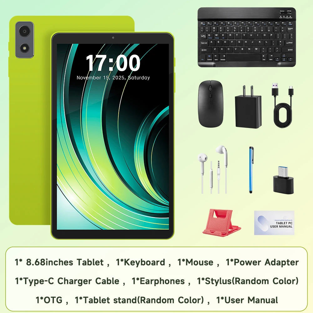 8.68Inch 2025 Android 15 Tablets Quad-core, 8GB RAM+64GB Storage 1TB Expand, 2MP+5MP Dual Camera, 5000mAh Large Capacity Battery
