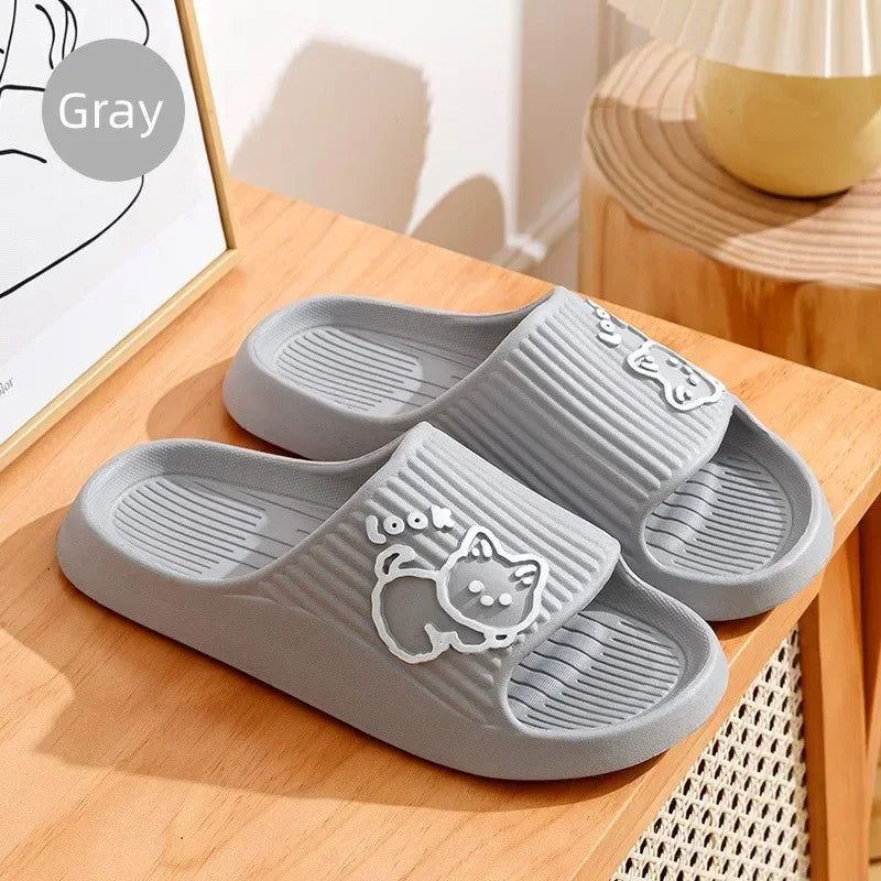 2024 Summer Women Slippers Bath Thick Platform Non-Slip Home Cat Cartoon Flip Flops Beach Sandals Ladies Slides Indoor Outdoor