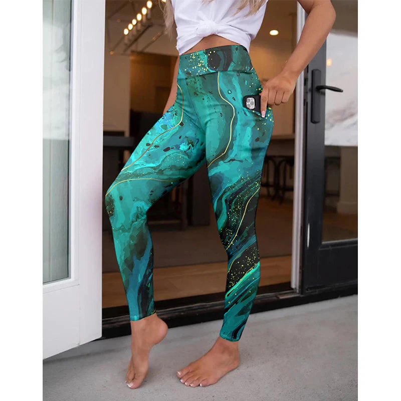 LETSFIND High Waist Women's Fitness Leggings 3D Digital Print Sexy Pockert Elastic Pants Fashionable Gym Trousers