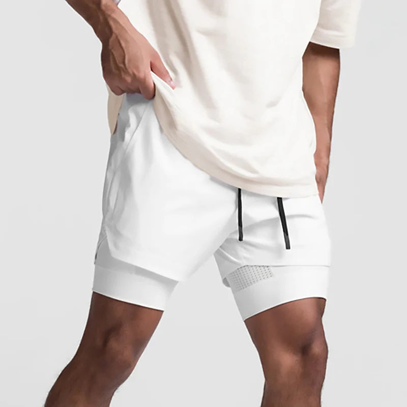 Men's 2-in-1 Running Shorts Quick Dry Gym Sports Shorts Double Layer Breathable Beach Fitness Inner Lining Summer 2025