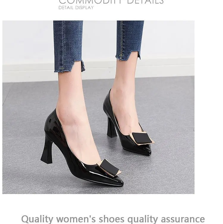 Chunky Platform Pumps Women Pointed Toe  Single Shoes Spring Autumn High Heels Woman Ankle Buckle Thick Heeled  Shoes