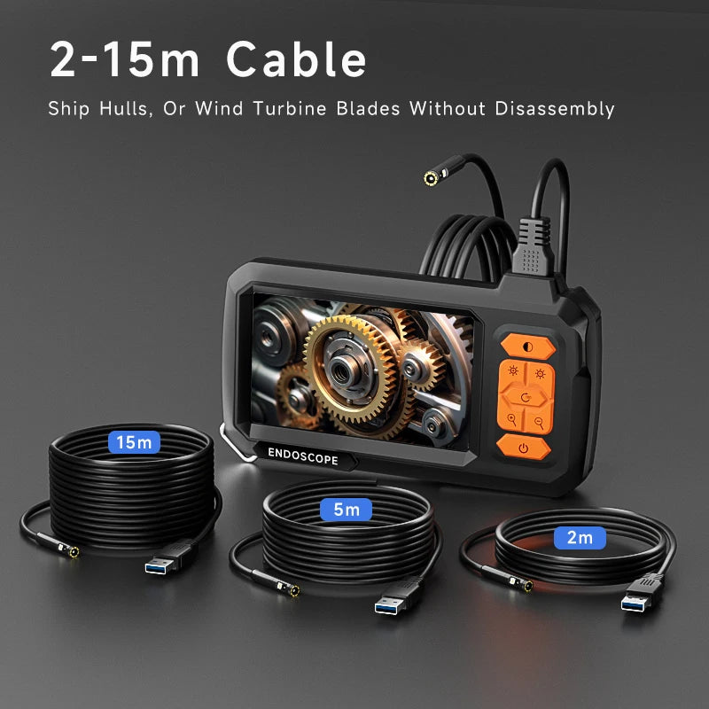 Endoscope Borescope 4.3" IPS Screen IP67 Waterproof Plumbing Camera 8MM Probe 2M-100M Single Dual Camera with Adjustable LEDs