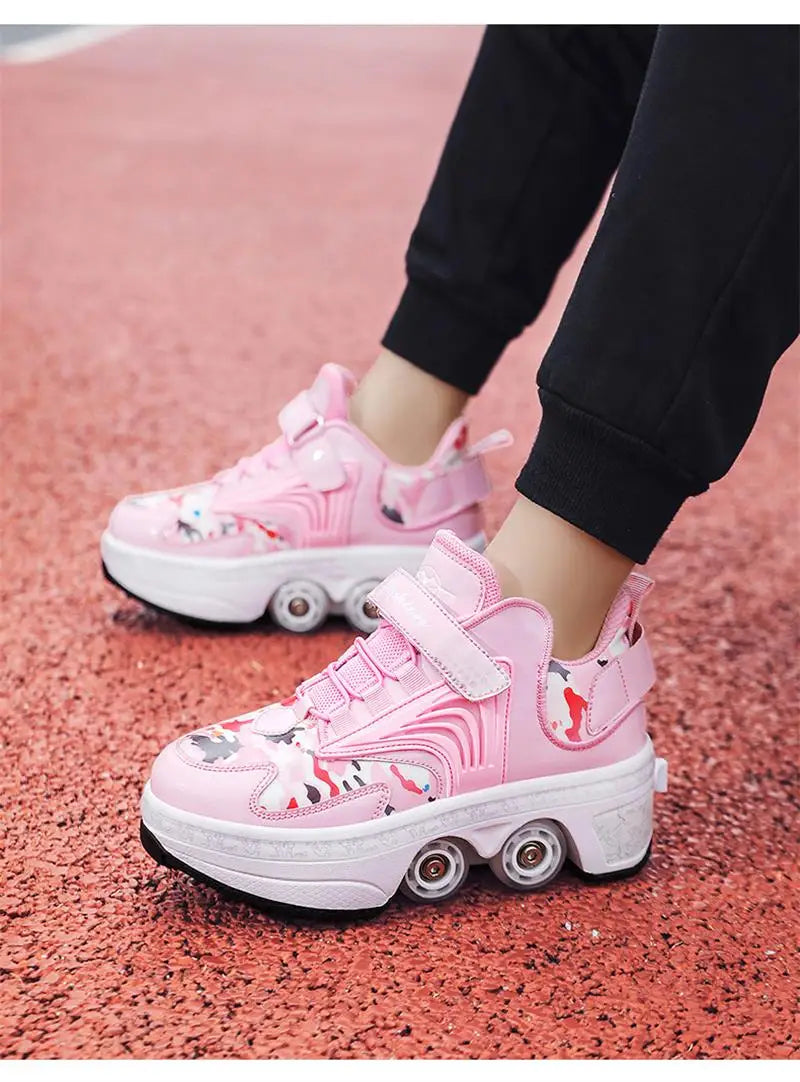 Parkour Shoes 4 Wheels Deformation Roller Skating Shoes Kids Adults Unisex Sneakers Street Urban Fitness FSK Quad Skating Shoes
