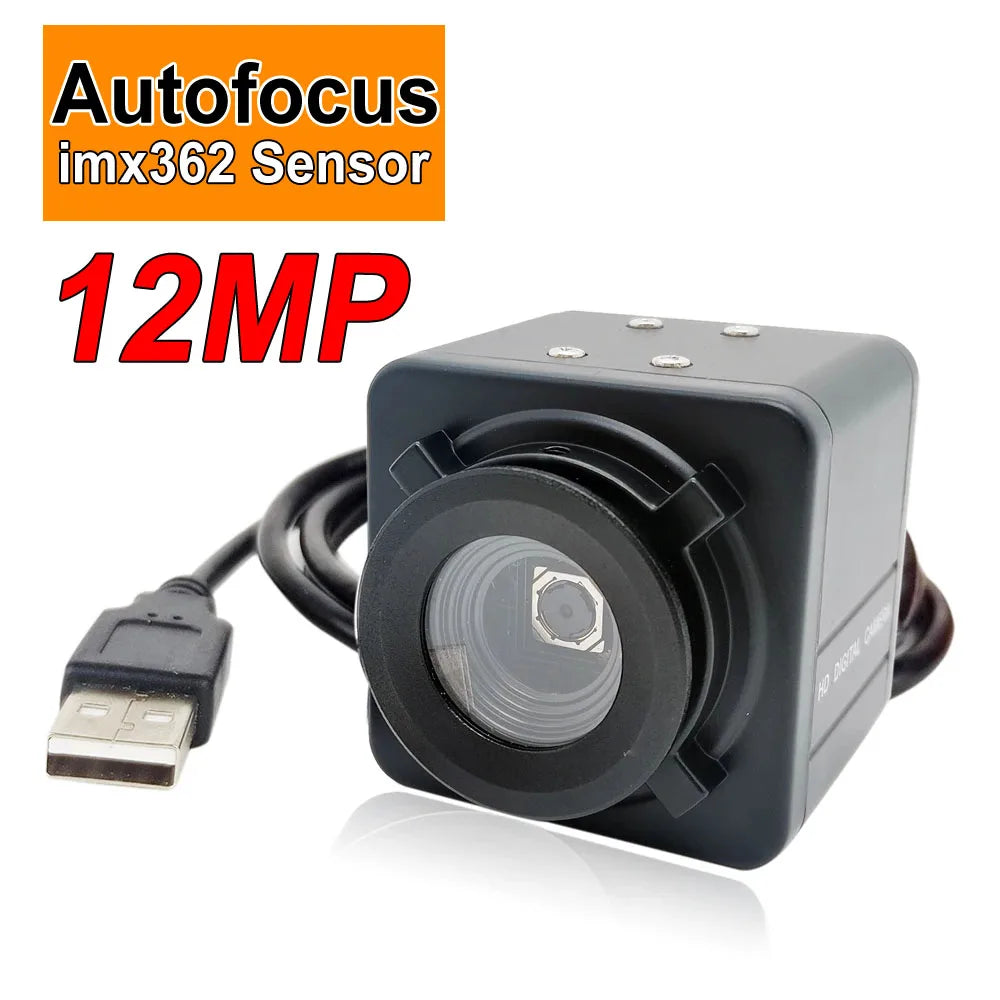Industrial 12MP 4000x3000 CMOS IMX362 USB Webcam Autofocus NoDistortion Lens Hd Surveillance USB Camera PC OTG UVC Plug And Play