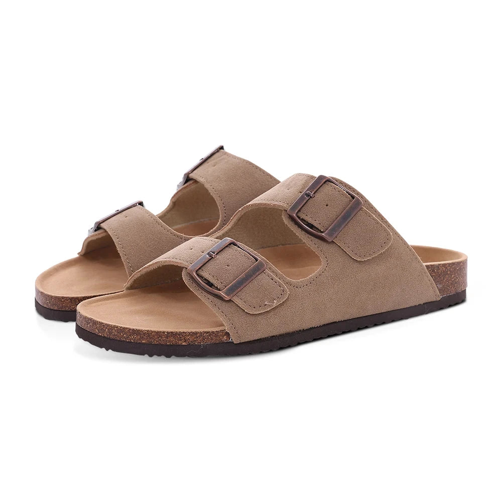 KIDMI Cork Clogs Slippers For Women Cork Footbed Beach Sandals Outdoor Suede Clogs Sandals With Adjustable Buckle Men Sandals
