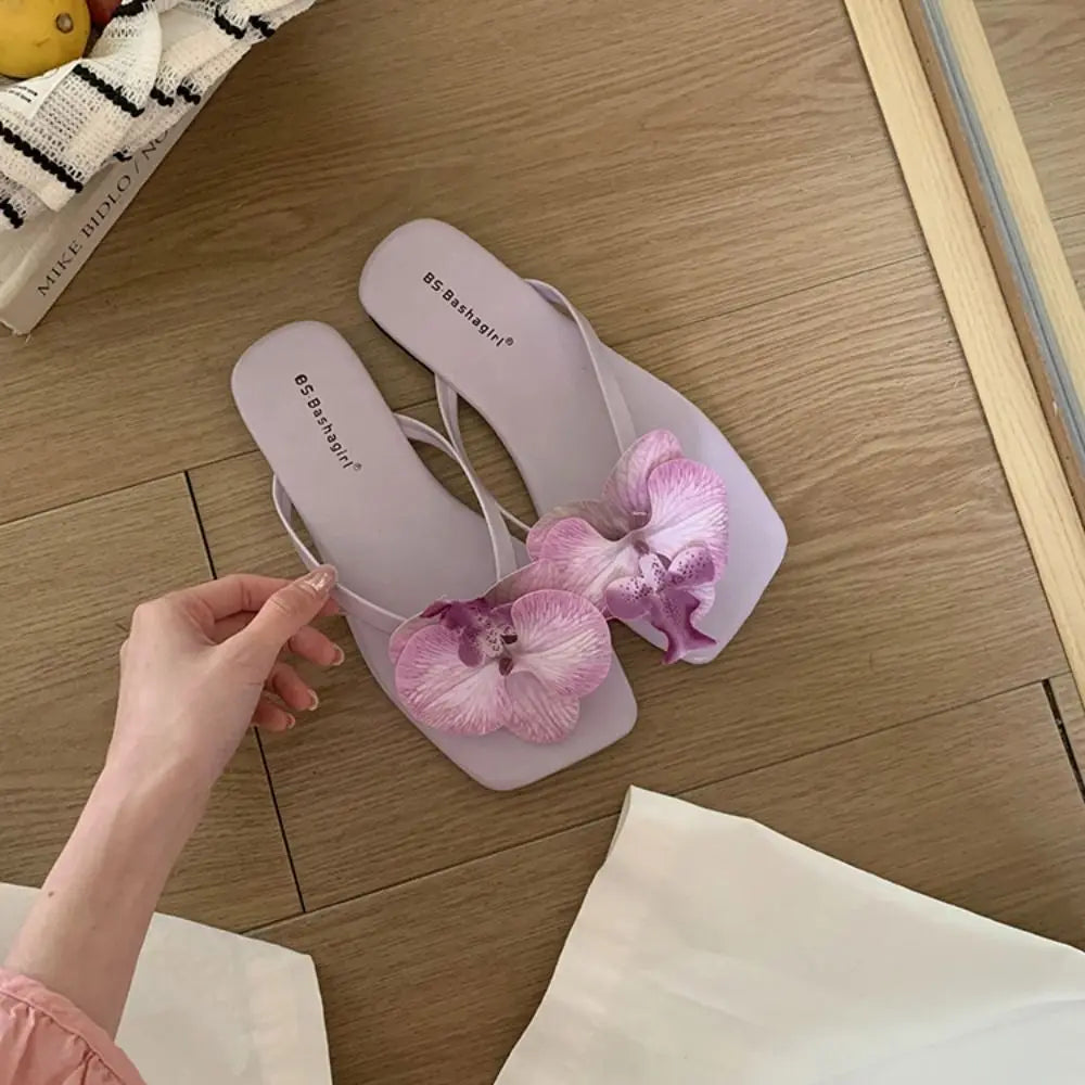 Casual Sweet Butterfly Orchid Slipper Elegant Summer Flower Flip Flops Out Wear Vacation Women's Sandals Outdoor
