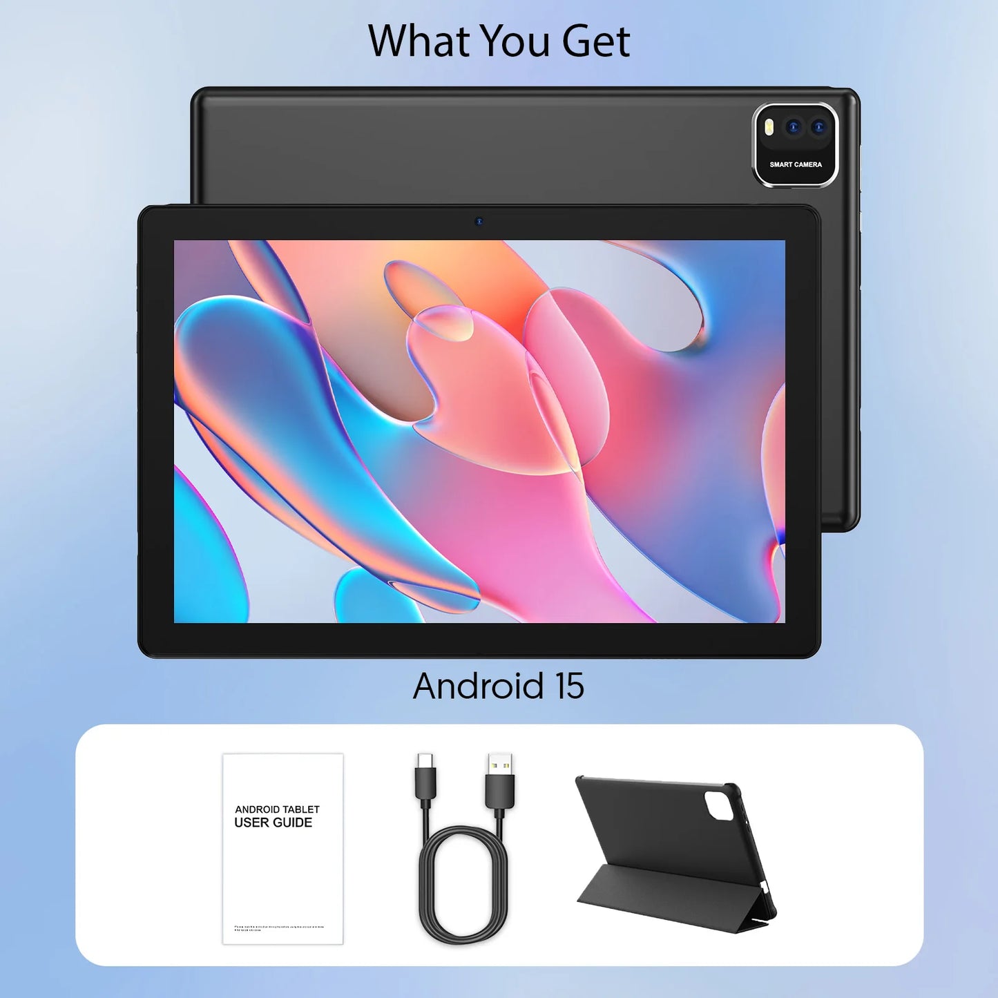 BAKEN Android 15 tablet, 10-inch, 12 (3+9)GB RAM + 64GB ROM, quad-core, 6000mAh battery, includes a free protective case