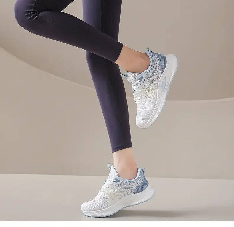 Spring Women New Mesh Lightweight Sports Breath Lace Up Fitness Comfortable Thick Soled Casual Running Shoes Tenis Masculino