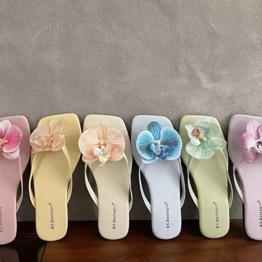 Casual Sweet Butterfly Orchid Slipper Elegant Summer Flower Flip Flops Out Wear Vacation Women's Sandals Outdoor
