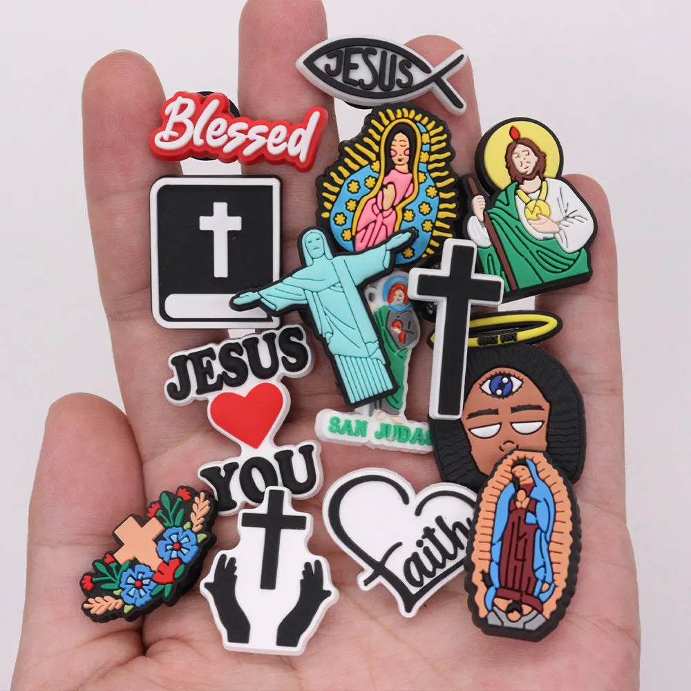 1-14Pcs Faith Jesus Love You Cross God Adult Shoe Buckle Charms Man Decorations DIY Kids Birthday Gifts