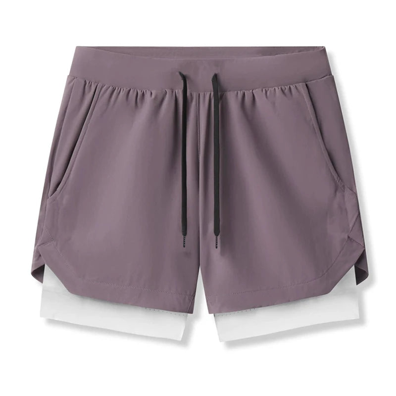 Men's 2-in-1 Running Shorts Quick Dry Gym Sports Shorts Double Layer Breathable Beach Fitness Inner Lining Summer 2025