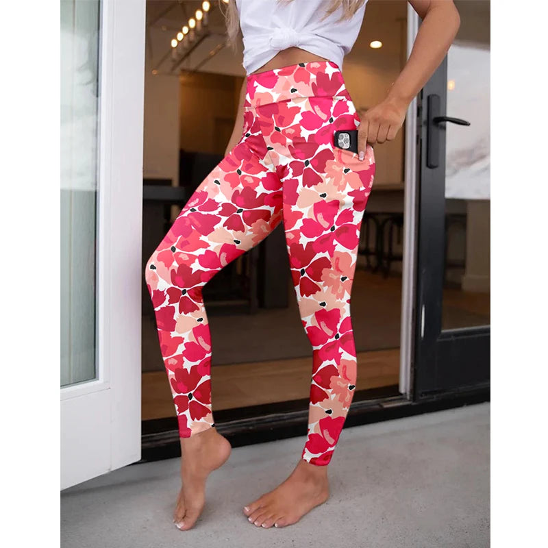 LETSFIND High Waist Women's Fitness Leggings 3D Digital Print Sexy Pockert Elastic Pants Fashionable Gym Trousers