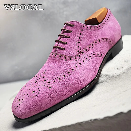 Elegant Men's Oxford Shoe Lace up Suede Leather Purple Pointed Toe Mens Dress Casual Shoes Banquet Wedding Shoes For Man