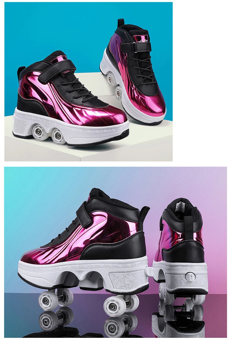 Parkour Shoes 4 Wheels Deformation Roller Skating Shoes Kids Adults Unisex Sneakers Street Urban Fitness FSK Quad Skating Shoes