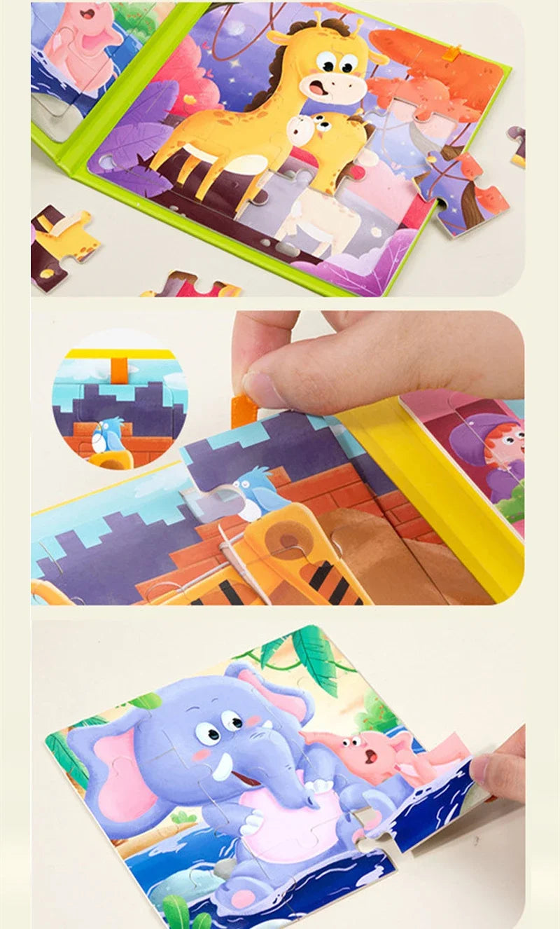 Montessori Kids Toys Magnetic Advance Educate Book Folding Jigsaw 3 In 1 Animal Marine Dinosaur Cognitive Early Education Gifts
