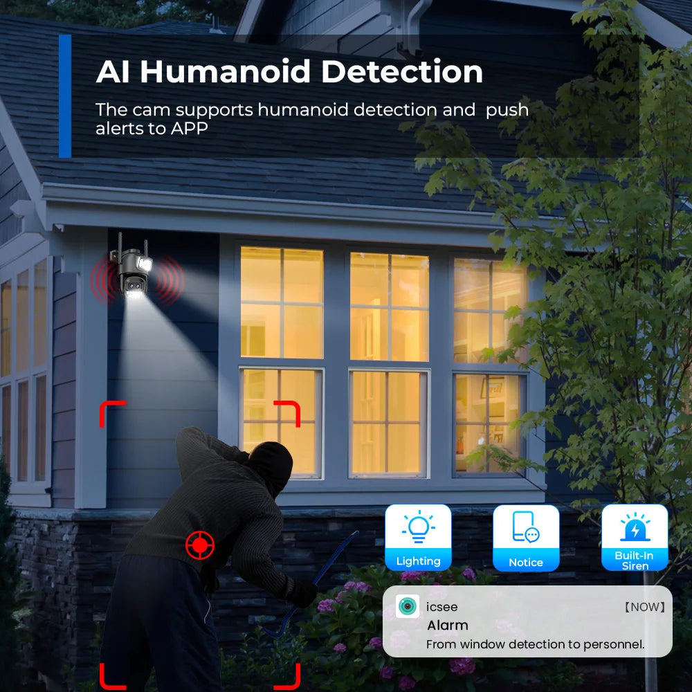 12MP 6K PTZ Wifi Camera 8X Digital Zoom Outdoor Dual Screens Wifi Surveillance Camera Night Vision CCTV IP Security Camera ICSEE