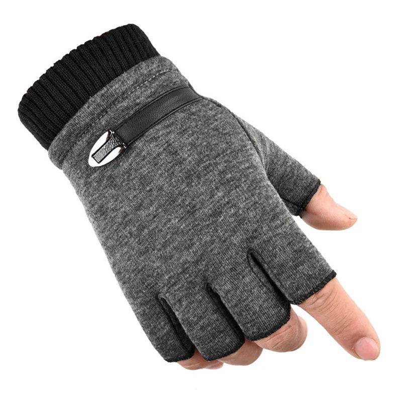 Men Women Winter Outdoor Sport Climbing Fitness Plush Warm Cycling Glove Half Finger Driving Mitten B50