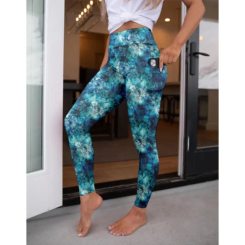 LETSFIND High Waist Women's Fitness Leggings 3D Digital Print Sexy Pockert Elastic Pants Fashionable Gym Trousers