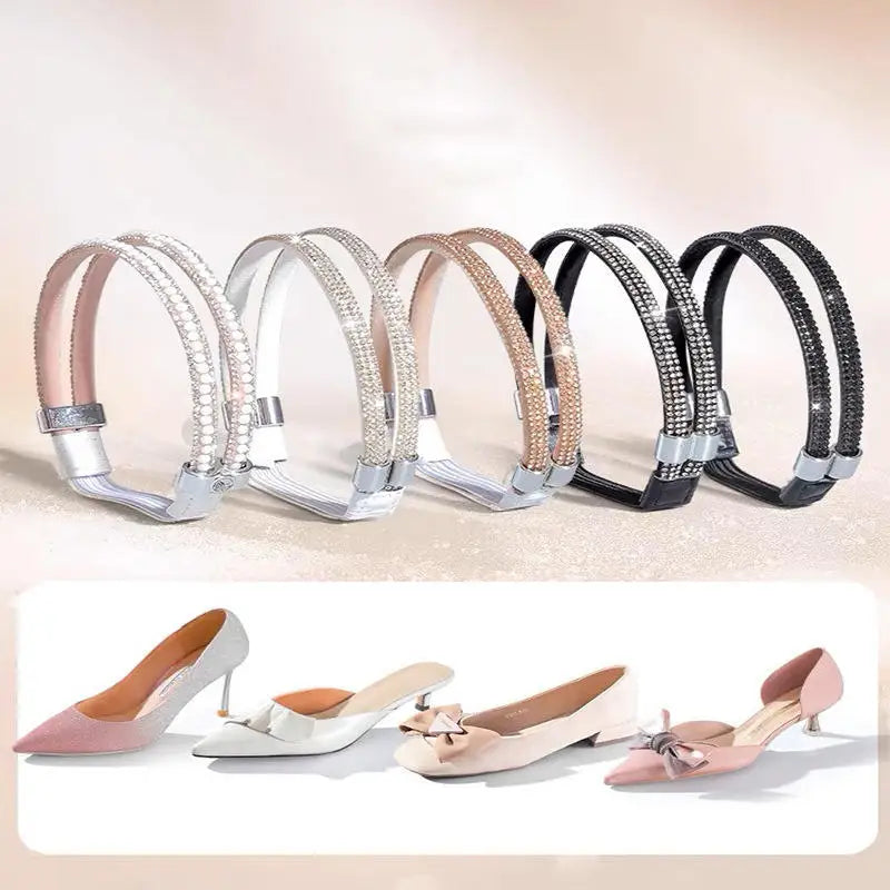 1/2Pairs Rhinestone High Heels Shoes Band Anti-loose Women Diamond Shoelaces Anti-drop Heel Straps Belt Drill Elastic Fixed Belt