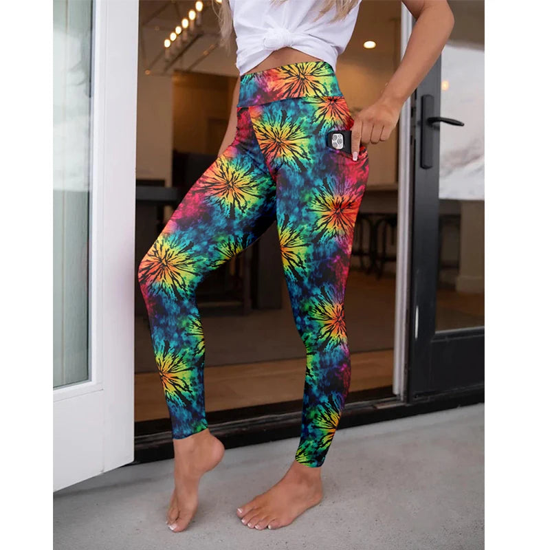 LETSFIND High Waist Women's Fitness Leggings 3D Digital Print Sexy Pockert Elastic Pants Fashionable Gym Trousers