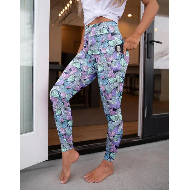 LETSFIND High Waist Women's Fitness Leggings 3D Digital Print Sexy Pockert Elastic Pants Fashionable Gym Trousers
