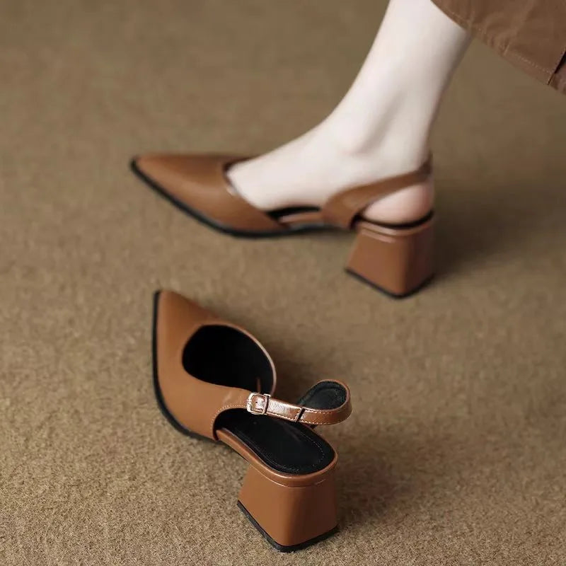 High Heels Sandals Woman Pointed Toe Heeled Shoes Shallow 2025 Summer Trend Loafers Slingback Shoes Elegant Dress Pumps Mujer