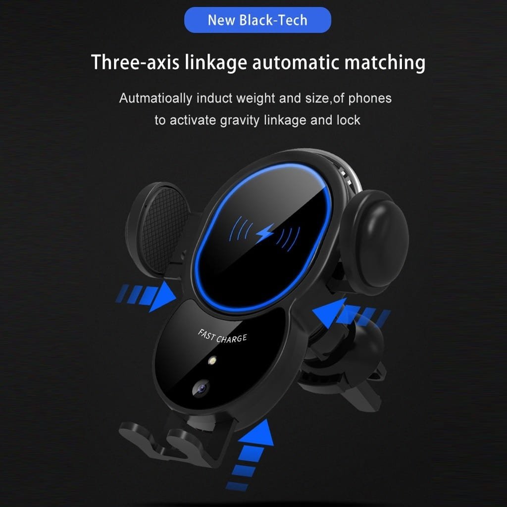 10W Wireless Triangle Mount Automatic Clamping Car Fast Charger